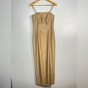 Vintage tan gold midi Lew magram formal dress sleeveless back slit
